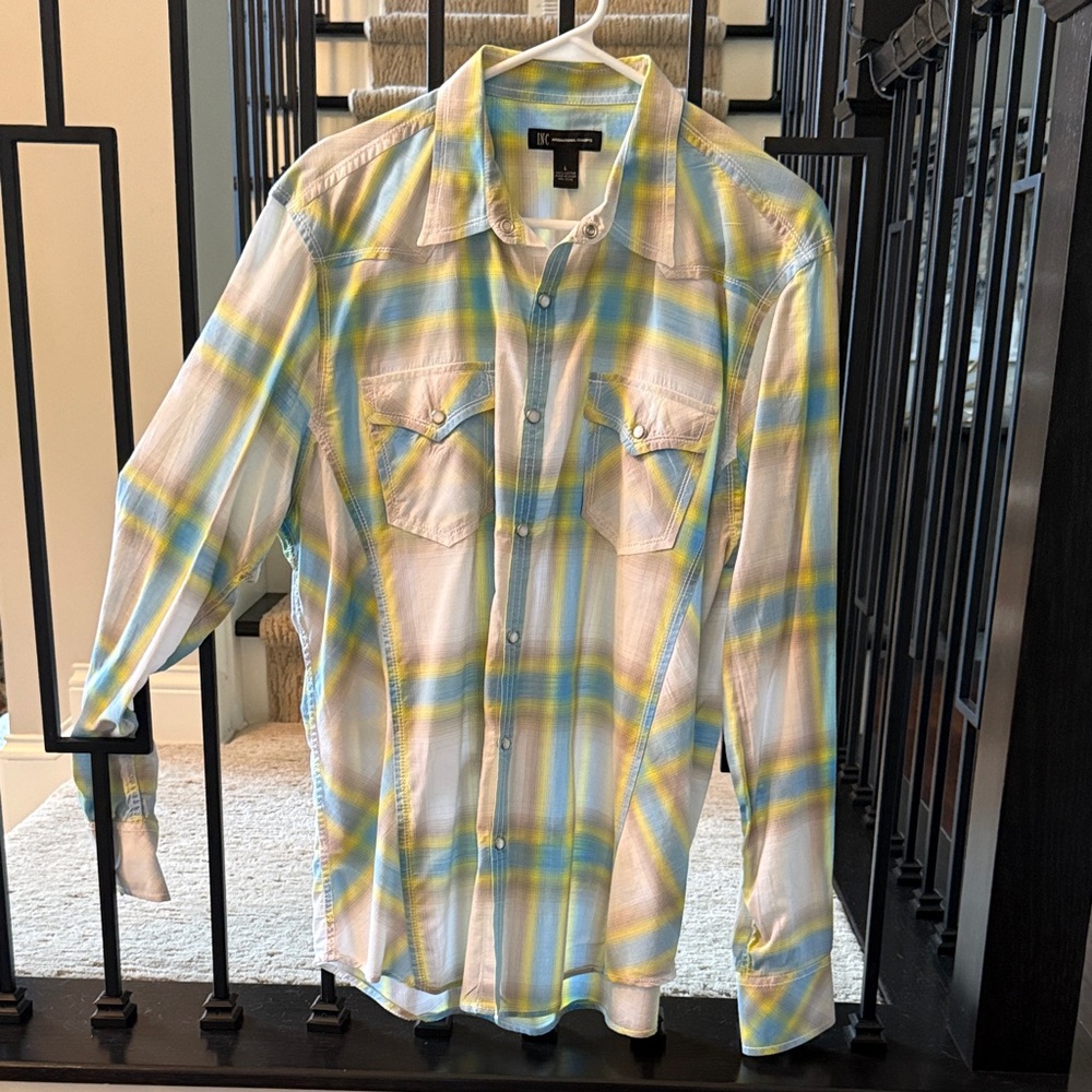 INC International Concepts Multicolor Plaid Shirt LG